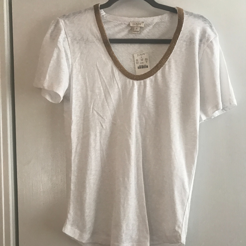 J. Crew White Embroider Tee Small